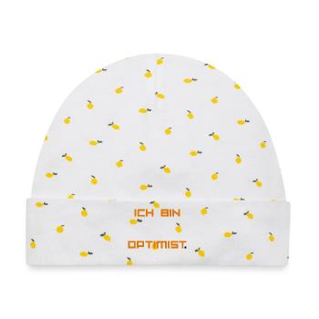 ICH_BIN_OPTIMIST-_ Part 1 - Baby Premium Organic Mütze - Weiß/Zitronengelb - Vorne