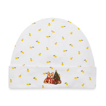 Corgi Weihnachtsglanz - Baby Premium Organic Mütze - Weiß/Zitronengelb - Vorne