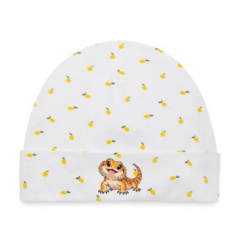 Bartagame Kawaii Style – Süße Echse - Baby Premium Organic Mütze - Weiß/Zitronengelb - Vorne