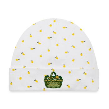 Pilzkorb Ernte Grafik - Baby Premium Organic Mütze - Weiß/Zitronengelb - Vorne