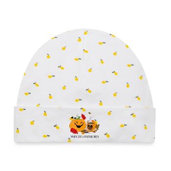 Pumpkin Smile Cozy Cup Halloween - Baby Premium Organic Mütze - Weiß/Zitronengelb - Vorne