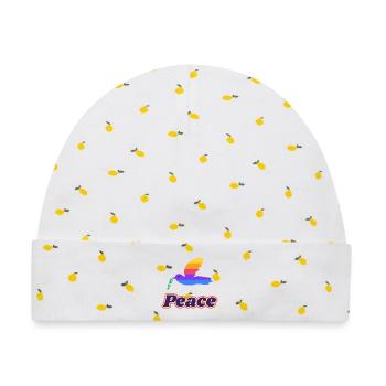 Friedenstaube Retro – Peace Taube 70er - Baby Premium Organic Mütze - Weiß/Zitronengelb - Vorne