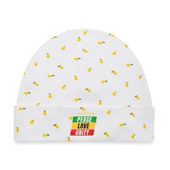 Rastafari Peace Love Unity – Rot Gold Grün - Baby Premium Organic Mütze - Weiß/Zitronengelb - Vorne