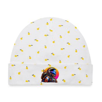 Astronaut im Neon-Sonnenuntergang - Baby Premium Organic Mütze - Weiß/Zitronengelb - Vorne