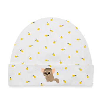 Chibi Night Monkey Niedlicher Charakter - Baby Premium Organic Mütze - Weiß/Zitronengelb - Vorne