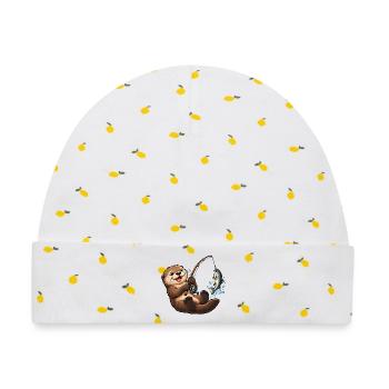 Seeotter beim Angeln – Lustiges Angelmotiv - Baby Premium Organic Mütze - Weiß/Zitronengelb - Vorne