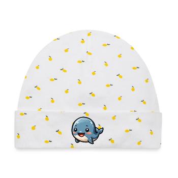 Kkuscheliger blauer Wal Cartoon - Baby Premium Organic Mütze - Weiß/Zitronengelb - Vorne