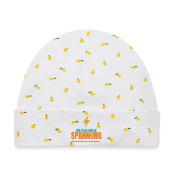 Ich steh unter Spannung – Elektriker Spruch - Baby Premium Organic Mütze - Weiß/Zitronengelb - Vorne