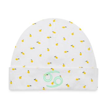 Sternzeichen des Krebses Pastel Grün - Baby Premium Organic Mütze - Weiß/Zitronengelb - Vorne