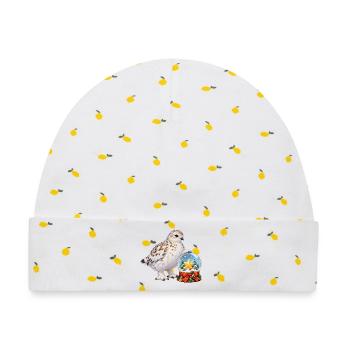 Schneehuhn mit festlicher Zuckerstern-Schneekugel - Baby Premium Organic Mütze - Weiß/Zitronengelb - Vorne