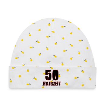 Geburtstag 50 - Halbzeit - Baby Premium Organic Mütze - Weiß/Zitronengelb - Vorne
