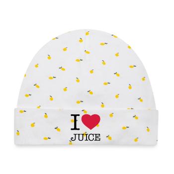 I LOVE JUICE Saft - Baby Premium Organic Mütze - Weiß/Zitronengelb - Vorne