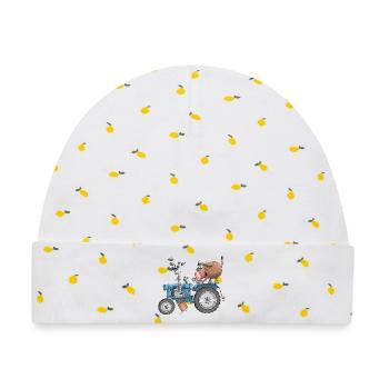 Ulkiger Stier auf Traktor - Baby Premium Organic Mütze - Weiß/Zitronengelb - Vorne