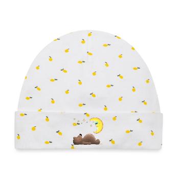 süßer Teddybär - Bär - Baby Premium Organic Mütze - Weiß/Zitronengelb - Vorne