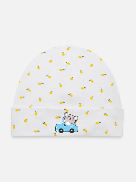 Koala in einem winzigen blauen Auto - Baby Premium Organic Mütze - Weiß/Zitronengelb