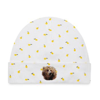 bärenliebhaber t-shirts, Bärenkopf Nachtmuster - Baby Premium Organic Mütze - Weiß/Zitronengelb - Vorne