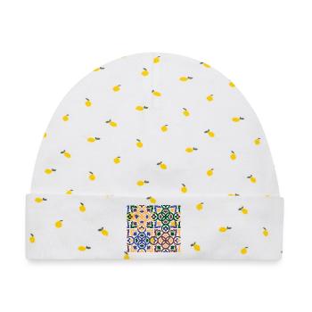 Andalusische Tiles 3 (Gesichtsmaske) - Baby Premium Organic Mütze - Weiß/Zitronengelb - Vorne