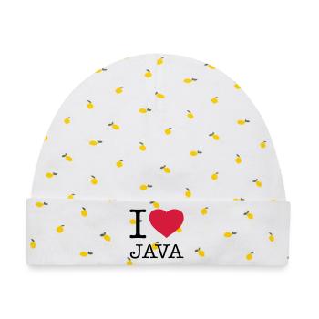 I LOVE JAVA - Baby Premium Organic Mütze - Weiß/Zitronengelb - Vorne