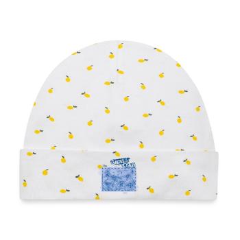 DarssCoast - Original Brand, VINTAGE Landkarte - Baby Premium Organic Mütze - Weiß/Zitronengelb - Vorne
