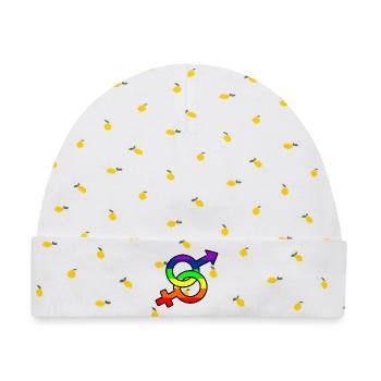 Gender-Hetero-Logo mit Regenbogen - Baby Premium Organic Mütze - Weiß/Zitronengelb - Vorne