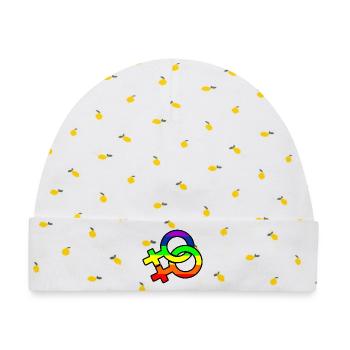 Gender-Lesben-Logo mit Regenbogen - Baby Premium Organic Mütze - Weiß/Zitronengelb - Vorne