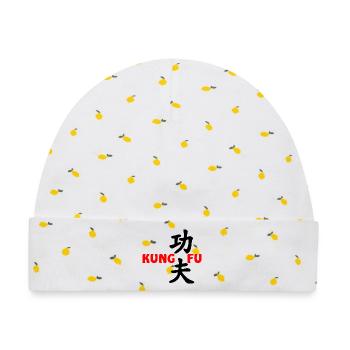 Kung Fu roter Text - Baby Premium Organic Mütze - Weiß/Zitronengelb - Vorne