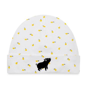 Schweineemblem Schattenbild - Baby Premium Organic Mütze - Weiß/Zitronengelb - Vorne