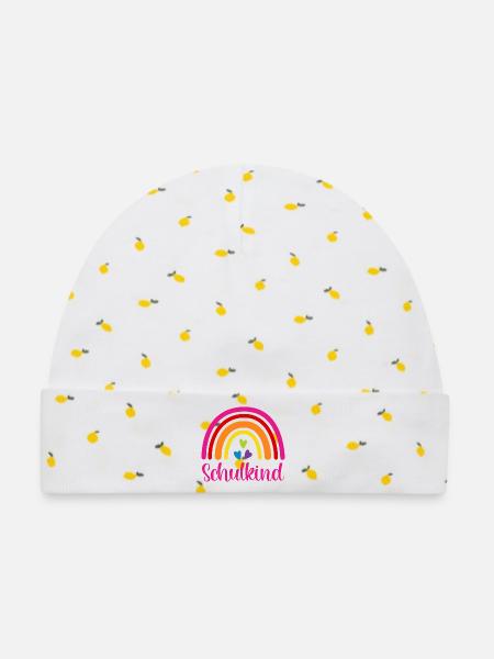 Schulkind Regenbogen Schulanfang Einschulung 2026 - Baby Premium Organic Mütze - Weiß/Zitronengelb