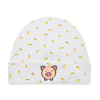 Schweinchen - Baby Premium Organic Mütze - Weiß/Zitronengelb - Vorne