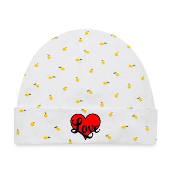 Rotes Herz mit dem Text "Love" - Baby Premium Organic Mütze - Weiß/Zitronengelb - Vorne
