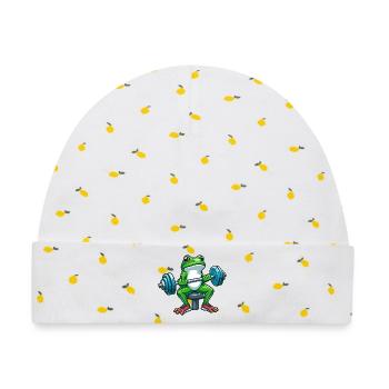 Starker Frosch Workout Hanteltraining - Baby Premium Organic Mütze - Weiß/Zitronengelb - Vorne