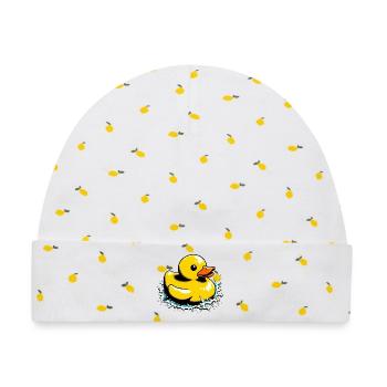 Ente Ente Ente Ente Ente - Baby Premium Organic Mütze - Weiß/Zitronengelb - Vorne