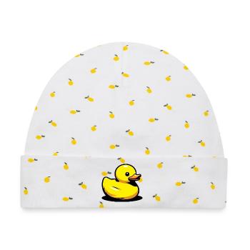 Ente Ente Ente Ente Ente - Baby Premium Organic Mütze - Weiß/Zitronengelb - Vorne