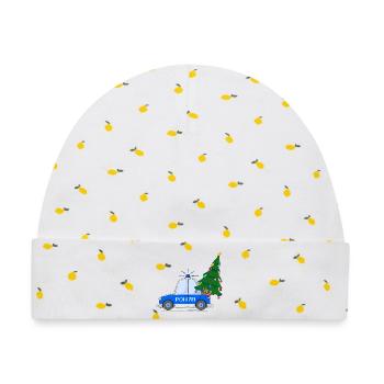 Polizeiauto Weihnachten Weihnachtsbaum Blau - Baby Premium Organic Mütze - Weiß/Zitronengelb - Vorne