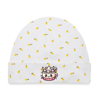 Niedlicher Kakao Winterzeit Weihnachten - Baby Premium Organic Mütze - Weiß/Zitronengelb - Vorne