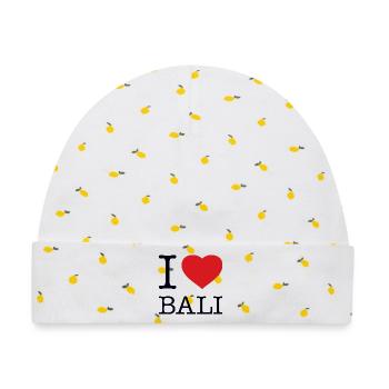 I LOVE BALI - Baby Premium Organic Mütze - Weiß/Zitronengelb - Vorne