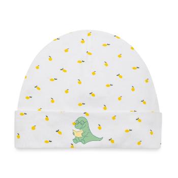 Lese Dino mit Brille – süßer Bücherfreund - Baby Premium Organic Mütze - Weiß/Zitronengelb - Vorne