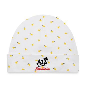 ajó nach Sardinien, ajó in Sardinien! - Baby Premium Organic Mütze - Weiß/Zitronengelb - Vorne