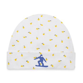 Snowboarder Silhouette Winterurlaub Wintersport - Baby Premium Organic Mütze - Weiß/Zitronengelb - Vorne