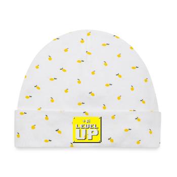 Level-Up-Panel - Baby Premium Organic Mütze - Weiß/Zitronengelb - Vorne