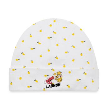Comic Dinosaurier Kanone Explosion Design - Baby Premium Organic Mütze - Weiß/Zitronengelb - Vorne