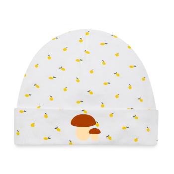 Minimalistische Pilz-Illustration - Baby Premium Organic Mütze - Weiß/Zitronengelb - Vorne