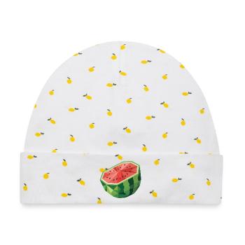 Melone - Cooles Frucht-Logo - Baby Premium Organic Mütze - Weiß/Zitronengelb - Vorne