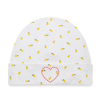 Gepunktetes Herzdesign - Baby Premium Organic Mütze - Weiß/Zitronengelb - Vorne