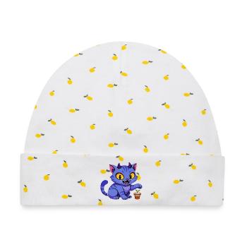 Blauer Katzenkobold mit Pflanze - Baby Premium Organic Mütze - Weiß/Zitronengelb - Vorne