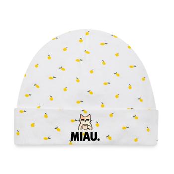 Miau Morgenmuffel - Baby Premium Organic Mütze - Weiß/Zitronengelb - Vorne