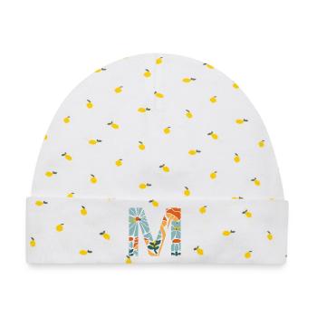 Buchstabe m Blumen groovy Geschenkidee - Baby Premium Organic Mütze - Weiß/Zitronengelb - Vorne