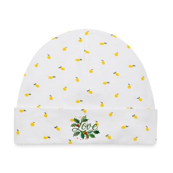 Love Schriftzug mit weihnachtlicher Stechpalme - Baby Premium Organic Mütze - Weiß/Zitronengelb - Vorne