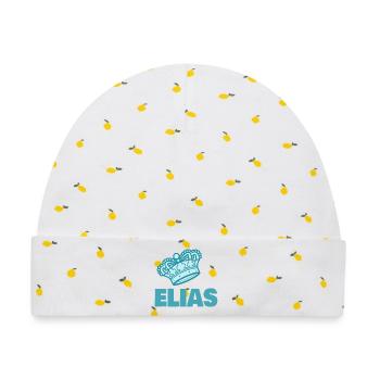 Vorname Elias - Baby Premium Organic Mütze - Weiß/Zitronengelb - Vorne