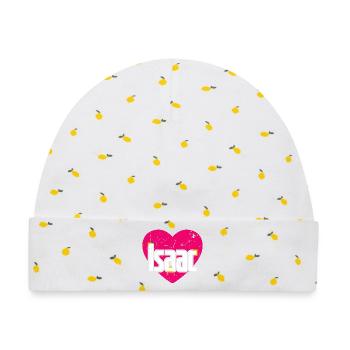 I Love Isaac Pinkes Herz Ich liebe Isaac - Baby Premium Organic Mütze - Weiß/Zitronengelb - Vorne